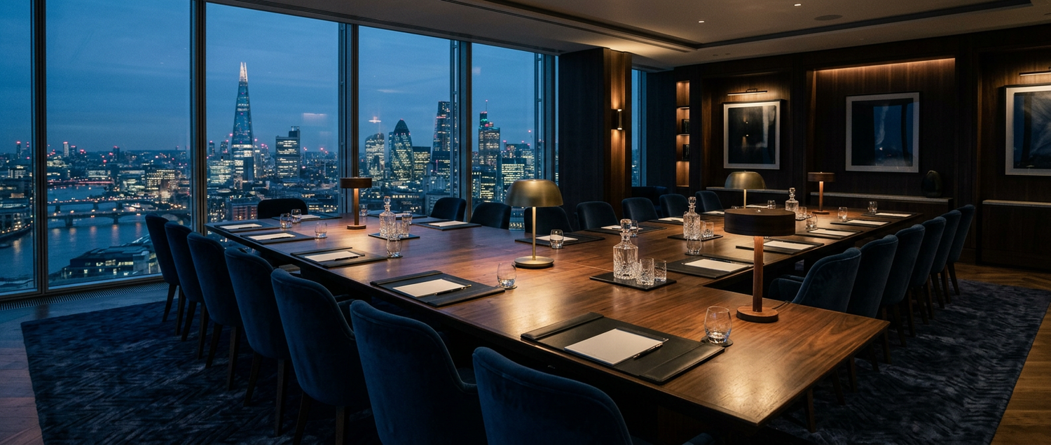 Sophisticated boardroom at twilight